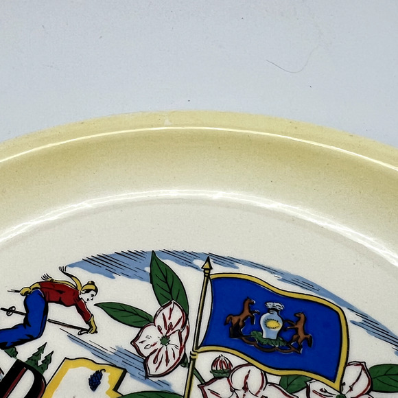 Vtg Pennsylvania Souvenir Map Plate The Keystone State Yellow Paden City Pottery - Picture 2 of 5